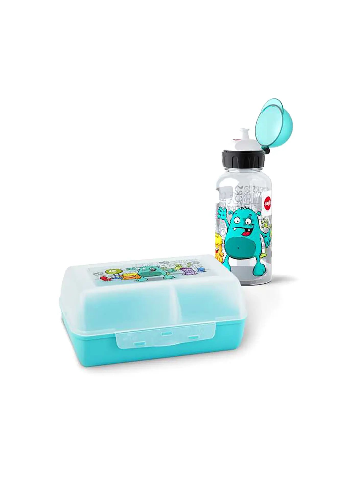 EMSA | Geschenkset 2tlg. Lunchbox und Trinkflasche MONSTER Tuerkis | 
